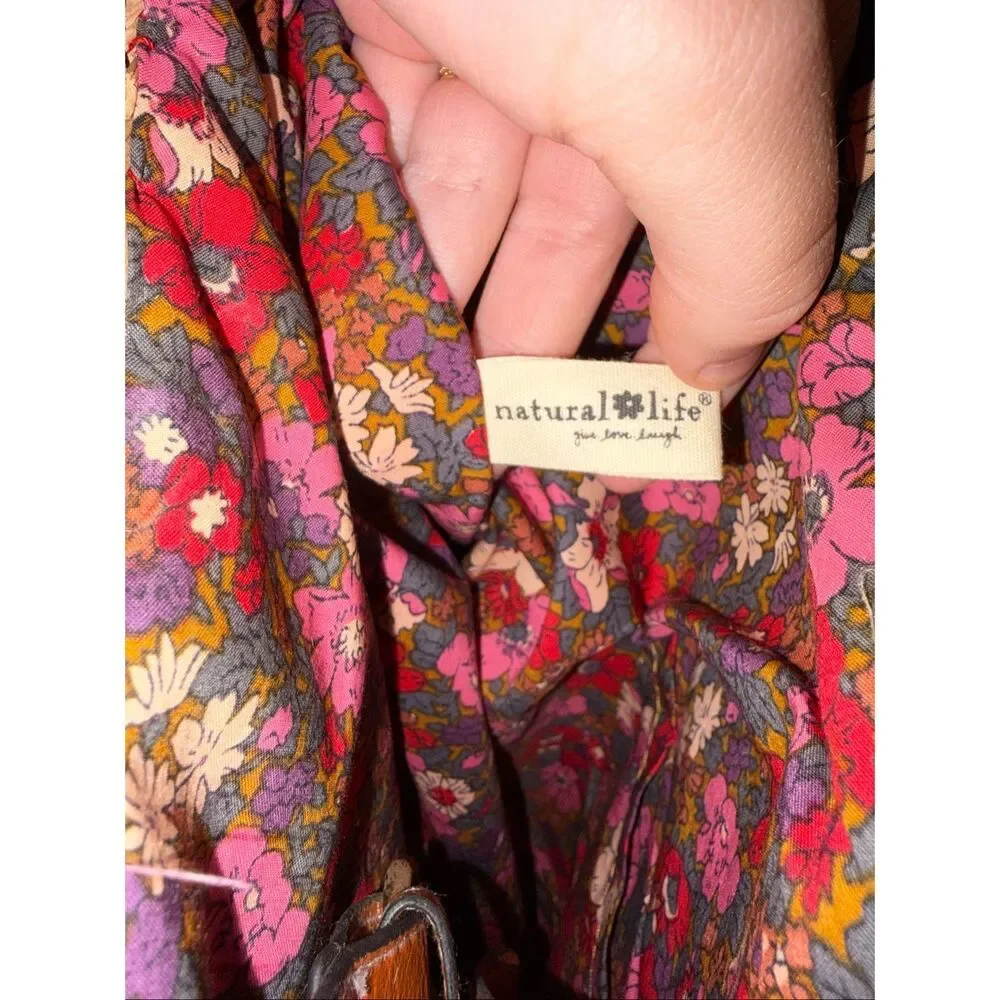 Natural Life Water Hyacinth Straw Backpack Floral Lining Beach Picnic Tote
